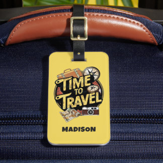 Custom Yellow time to Travel Vacation Mode Luggage Tag