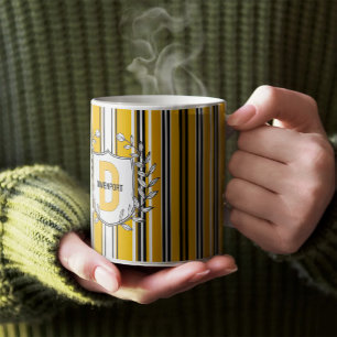 Custom Yellow White Black Stripes Coffee Mug