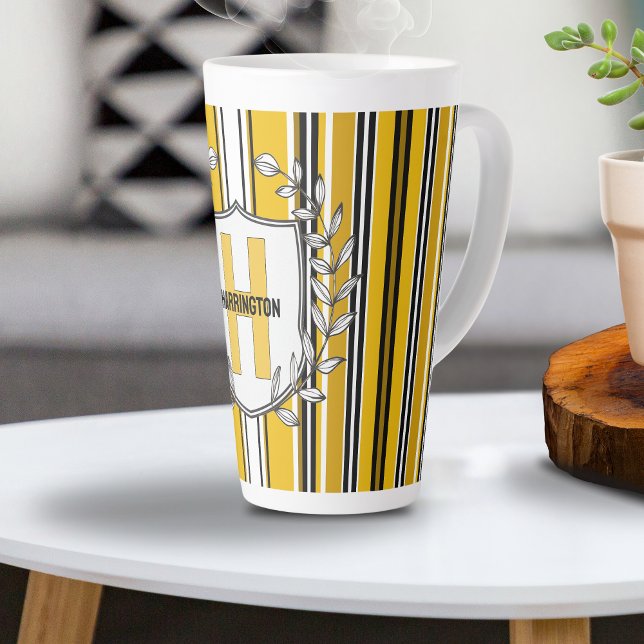 Custom Yellow White Black Stripes Latte Mug (Creator Uploaded)