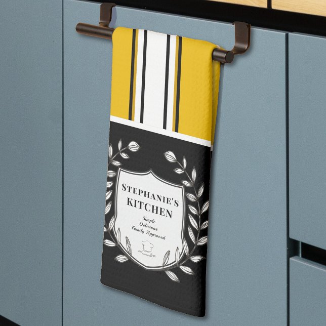 Custom Yellow White Black Stripes Tea Towel (Creator Uploaded)