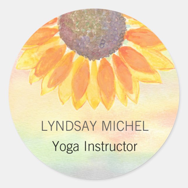 Custom Yoga Instructor Sunflower Classic Round Sticker (Front)