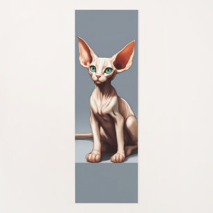 Custom Yoga Mat Grey   Cute Pink Elf Sphynx Cat 