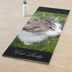 Custom yoga mat with cute cat photo and name