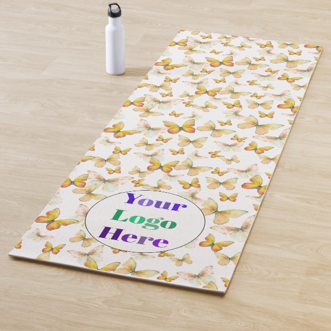 Custom Yoga Mat With Logo Orange Butterflies (In Situ)