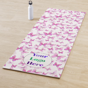 Custom Yoga Mat With Logo Pink Butterflies