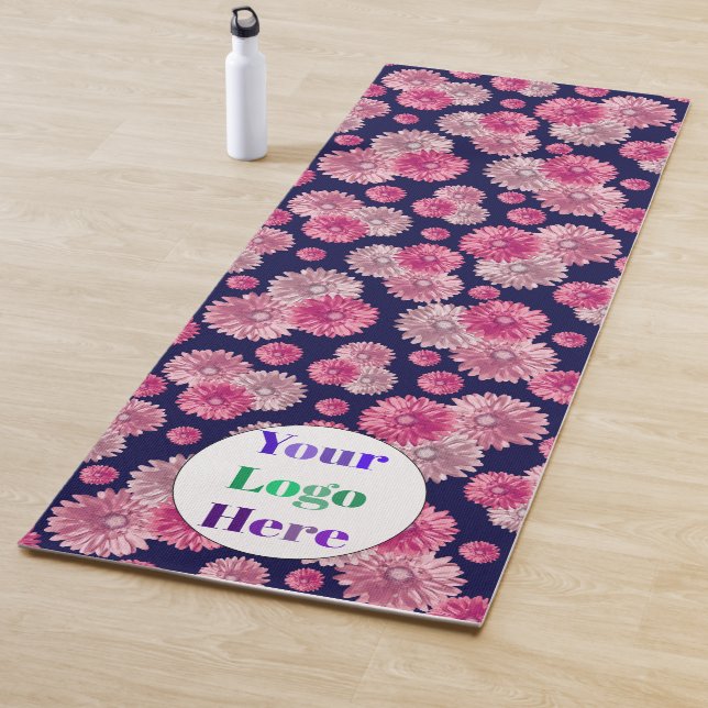 Custom Yoga mats With Logo Blue Pink Flowers (In Situ)