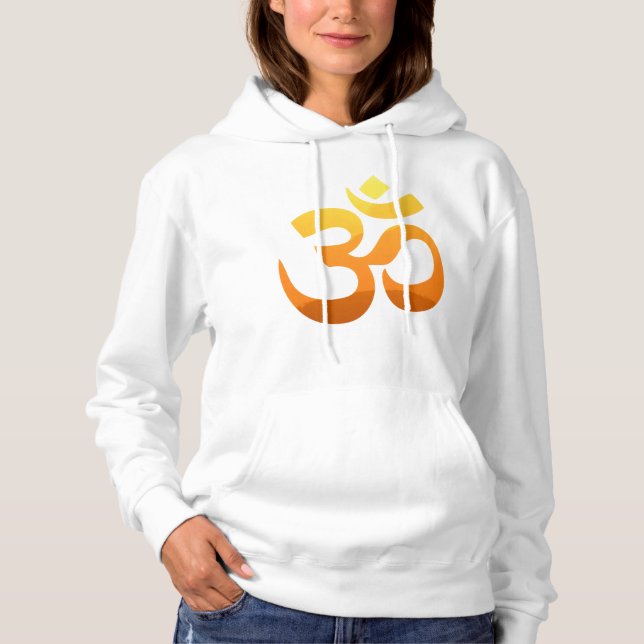 Custom Yoga Om Mantra Gold Sun Symbol Womens White Hoodie (Front)