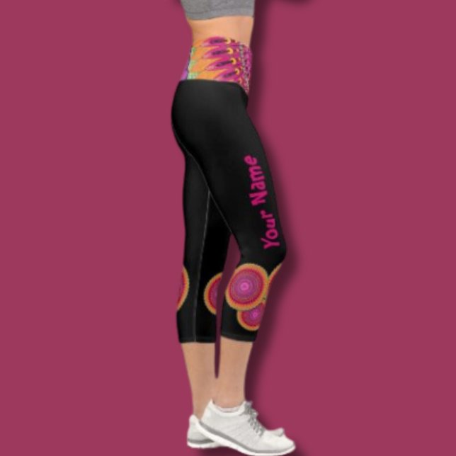 Custom yoga pants black orange pink mandala (Creator Uploaded)