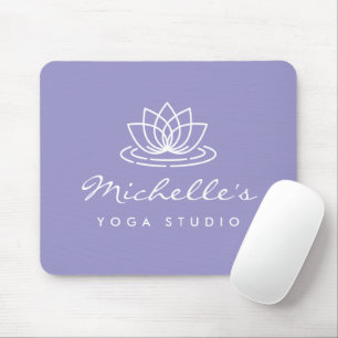 Custom yoga studio mouse mat with white lotus logo