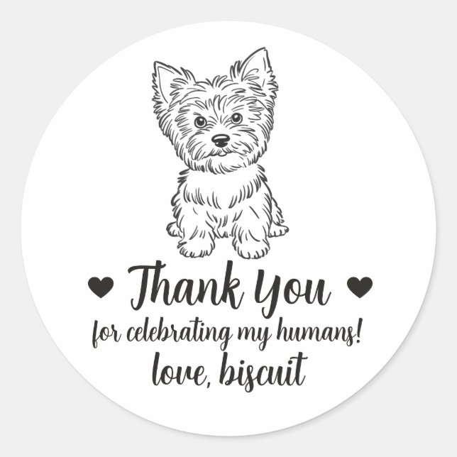 Custom Yorkie Dog Wedding Favour Stickers (Front)