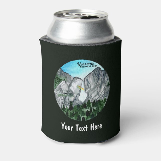 CUSTOM Yosemite National Park Waterfal Watercolor Can Cooler (Can Back)