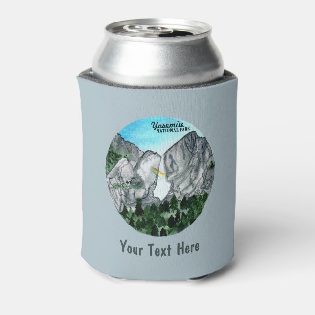 CUSTOM Yosemite National Park Waterfal Watercolor Can Cooler (Can Back)