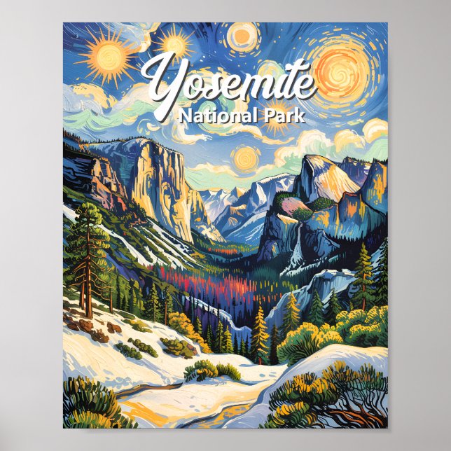 Custom Yosemite Tunnel View Winter Van Gogh Style Poster (Front)