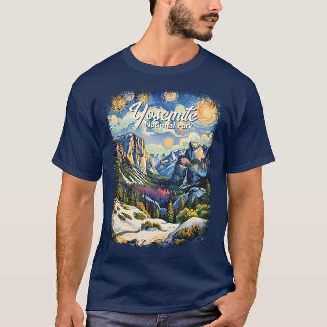 Custom Yosemite Tunnel View Winter Van Gogh Style T-Shirt (Front)