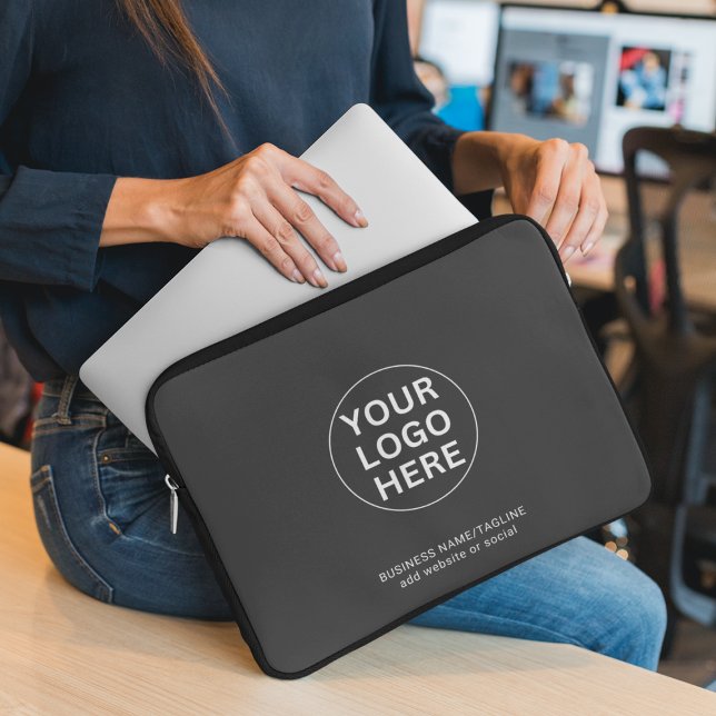 Custom Your Business Logo Clean Grey Professional  Laptop Sleeve (Creator Uploaded)