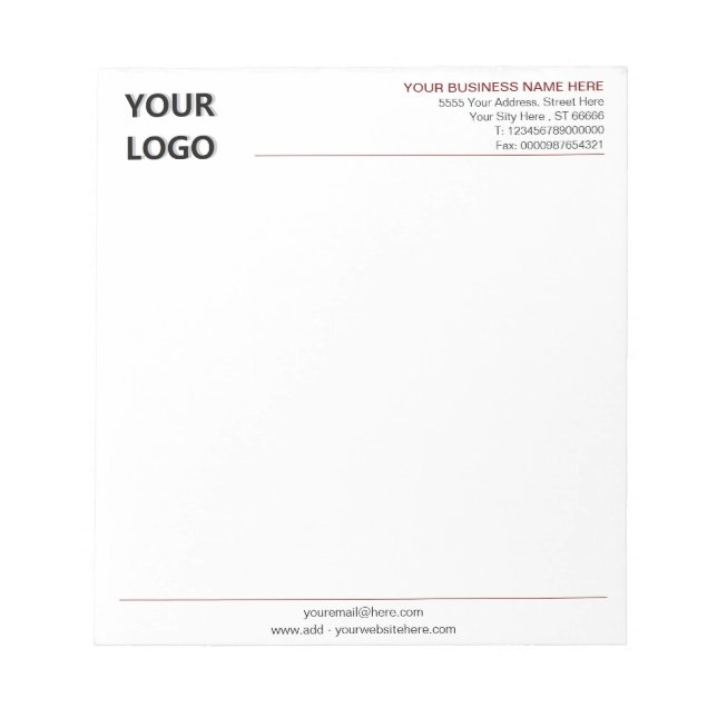 Custom Your Company Logo and Text Business Notepad (Front)