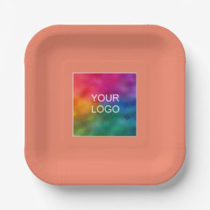 Custom Your Company Logo Here Square Salmon Peach Paper Plate