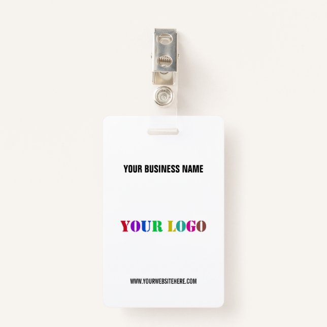 Custom Your Company Logo Text Name Business Badge ID Badge (Front with Clip)