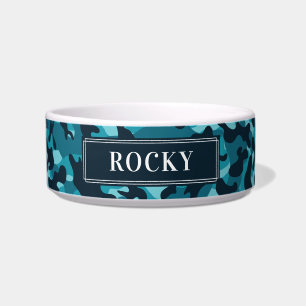 Custom Your Dog Name Personalise Bowl Blue Camo
