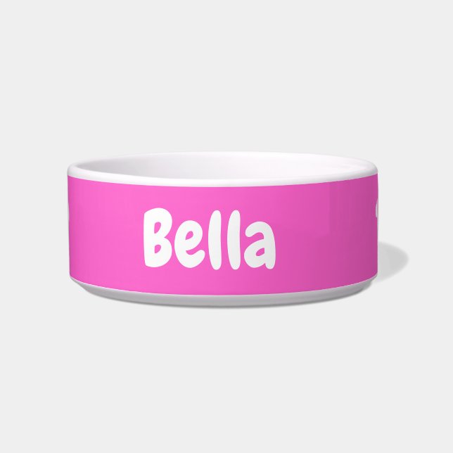 Custom your dog name Personalise pet bowl hot pink (Front)