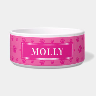 Custom Your Dog Name Pink Paws Ceramic Pet Bowl