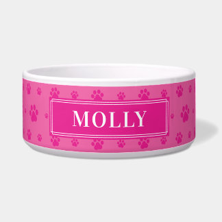 Custom Your Dog Name Pink Paws Ceramic Pet Bowl