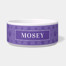 Custom Your Dog Name Purple Paws Ceramic Pet Bowl