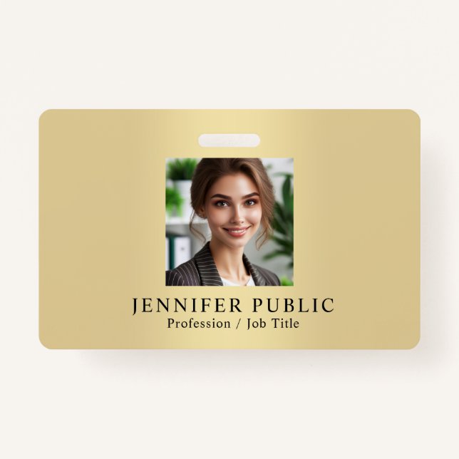 Custom Your Employee Photo Gold Colour Template ID Badge (Front)
