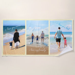 Custom Your Family Photo Collage Text Beach Towel