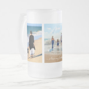 Custom Your Family Photo Collage Text Personalised Frosted Glass Beer Mug