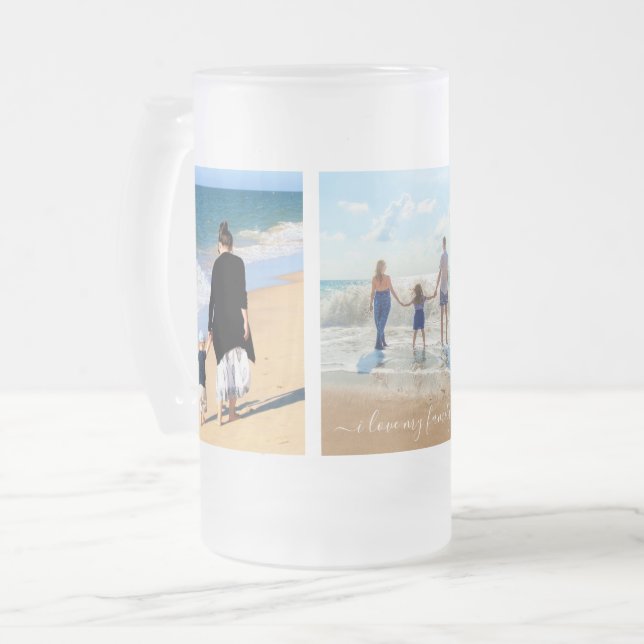 Custom Your Family Photo Collage Text Personalised Frosted Glass Beer Mug (Front Left)