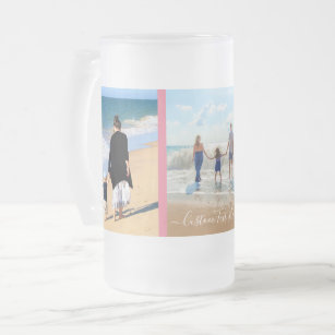 Custom Your Favourite Photo Collage and Text Frosted Glass Beer Mug