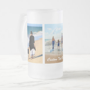 Custom Your Favourite Photo Collage and Text Gift Frosted Glass Beer Mug