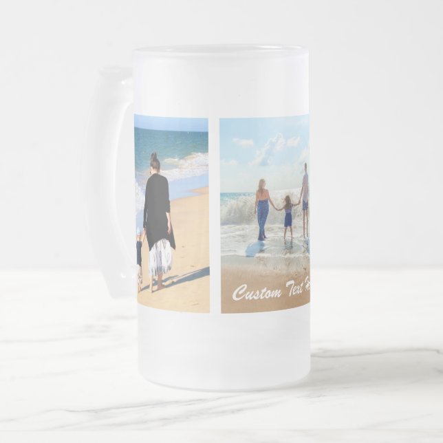 Custom Your Favourite Photo Collage and Text Gift Frosted Glass Beer Mug (Front Left)