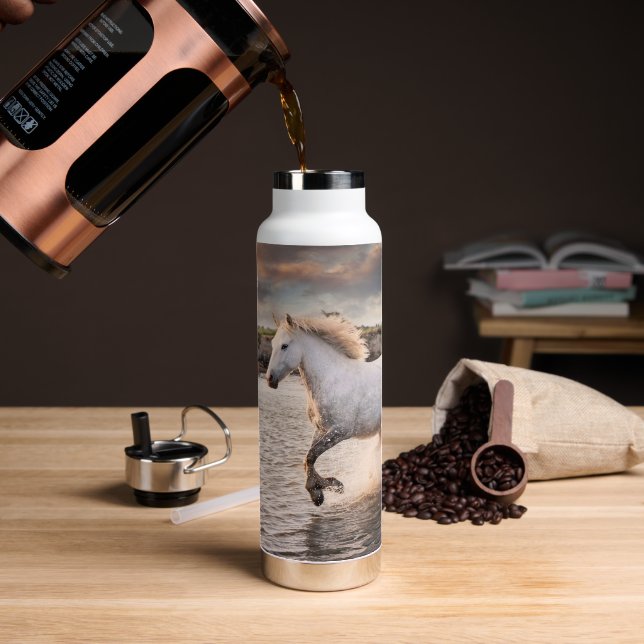 Custom Your Horse Photo Equestrian Rider Water Bottle (Coffee)