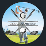 Custom Your Image Golf Monogram Design Classic Round Sticker<br><div class="desc">Minimalist Custom Your Image Golf Monogram Design by Edward Eksi. Easy modification of INITIALS and TEXTS for your needs.</div>