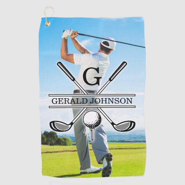 Custom Your Image Golf Monogram Design Golf Towel (Front)