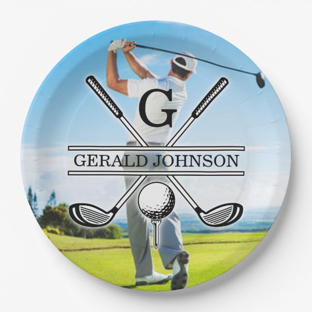 Custom Your Image Golf Monogram Design Paper Plate (Front)