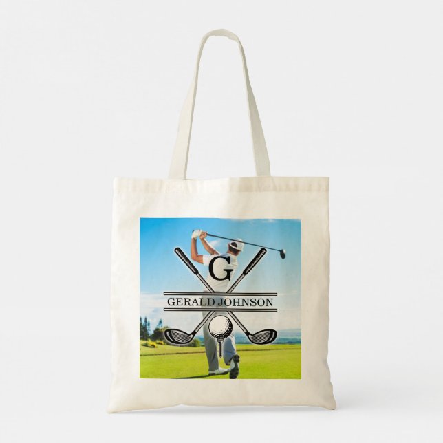 Custom Your Image Golf Monogram Design Tote Bag (Back)