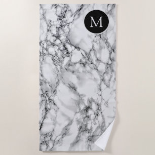 Custom Your Letter Beach Towel White Marble Design