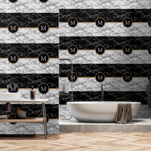 Custom Your Letter Black White Marble Wallpaper