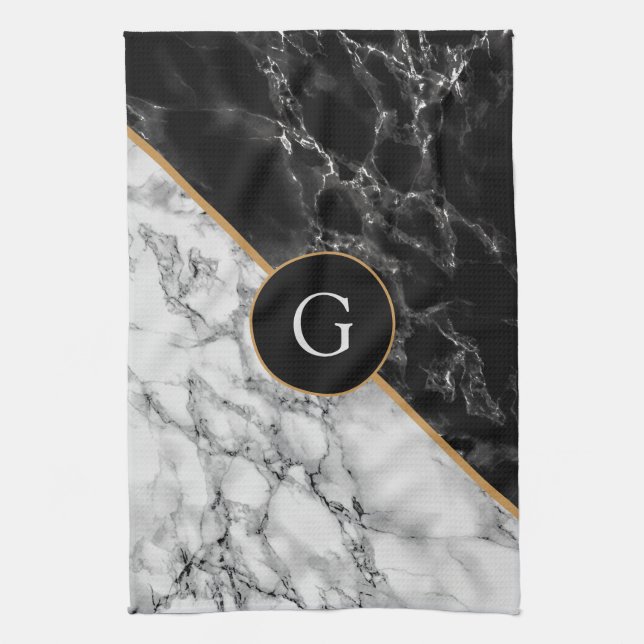 Custom Your Letter Kitchen Towel Marble Design (Vertical)