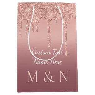 Custom Your Letter Name Rose Gold Wedding Gift Bag