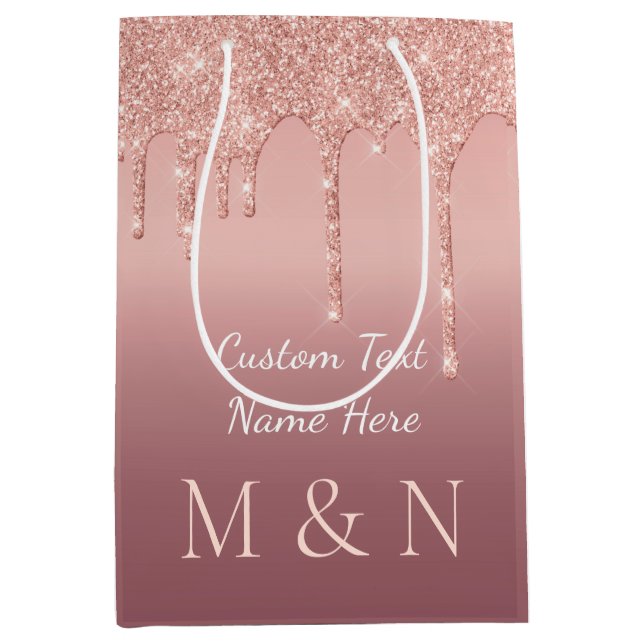 Custom Your Letter Name Rose Gold Wedding Gift Bag (Front)