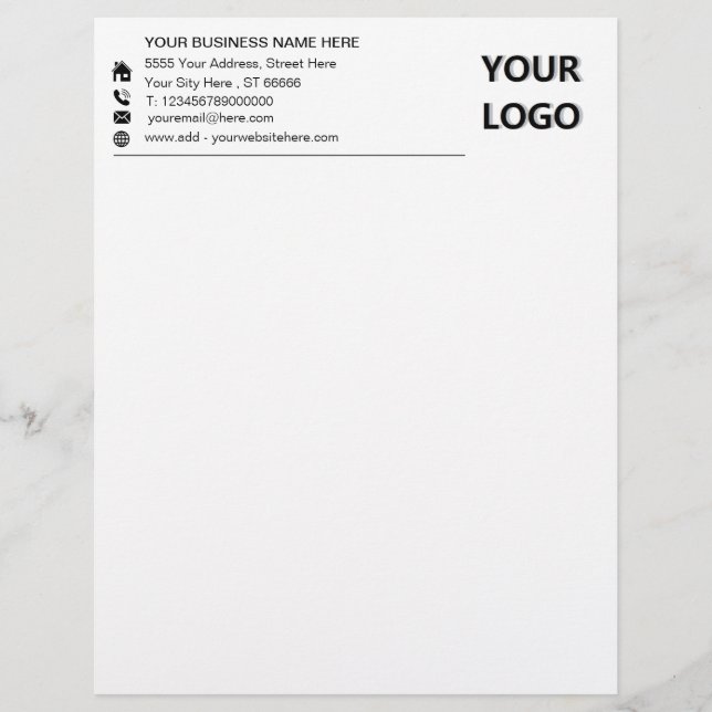 Custom Your Logo Address Info Business Letterhead (Front)