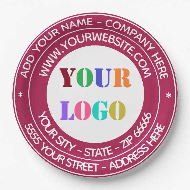 Custom Your Logo Name Address Website Paper Plates (Front)