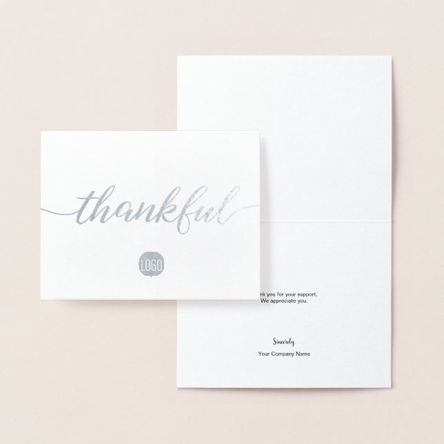 Custom Your logo Thankful Script  Thank you Foil Card (Display)