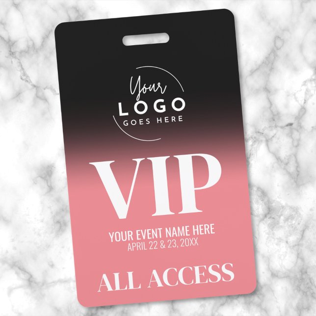 Custom Your Logo VIP Event ID Badge (Event Your Logo Pink Black All Access VIP Badge)