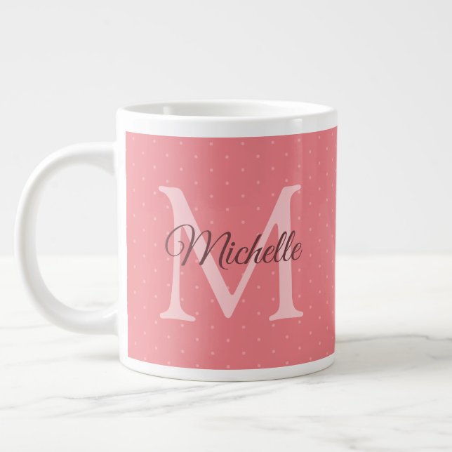 Custom Your Name Initial Monogram Charisma Red Large Coffee Mug (Left)
