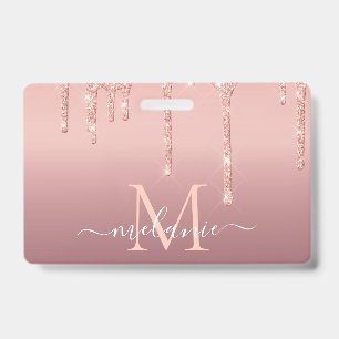 Custom Your Name Letter Rose Gold Glitter Badge ID Badge